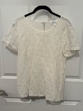 Market & Spruce Cream Geometric Lace Short Sleeve Top